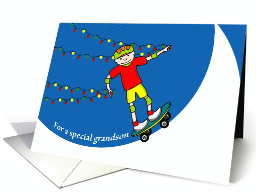 Christmas for Grandson with Skateboarding Boy with Lights card