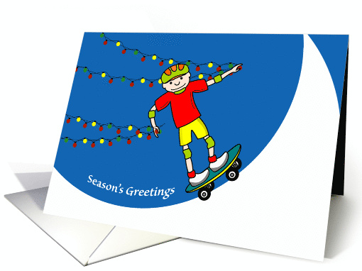 Season's Greetings with Skateboarding Boy with Lights card (1503068)
