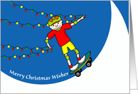 Merry Christmas Wishes with Skateboarding Boy with Lights card