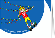 Great Niece Christmas with Skateboarder and String Lights card