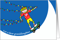 Granddaughter Christmas Skateboarder and String Lights card