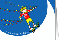 Girlfriend Christmas with Skateboarder and String Lights card