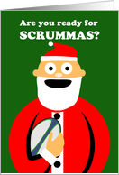 Scrummas Christmas Rugby Santa Claus with Rugby Ball card