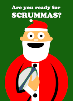 Scrummas Christmas Rugby Santa Claus with Rugby Ball