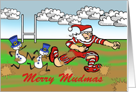 Merry Mudmas Christmas Rugby with Santa Claus and Rugby Ball card