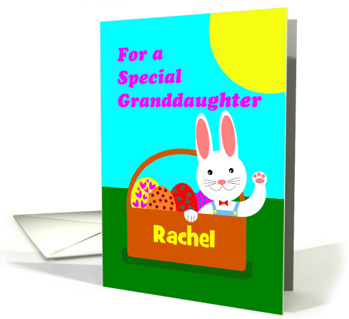 Add a Name Easter for Granddaughter with Cute Bunny in Basket card