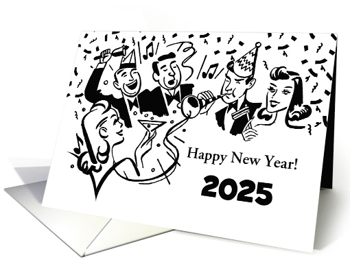 Custom Year Happy New Year Vintage Characters at Party card (1508142)