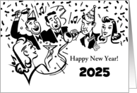 Custom Year Happy New Year Vintage Characters at Party card