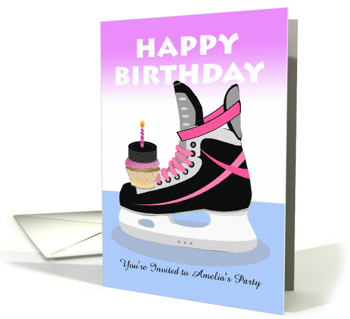 Custom Front, Birthday Party Invitation, Female Ice Hockey Theme card
