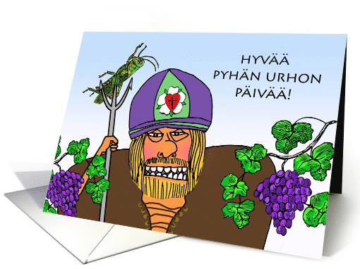 Hyvaa Pyhan Urhon Paivaa, St. Urho's Day in Finnish, Grapes card