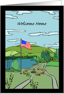 Welcome Home from Military Service, Flag and Lake House card