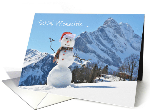 Christmas in Swiss German with Snowman in the Alps Wienachte card