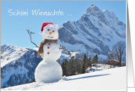 Christmas in Swiss German with Snowman in the Alps Wienachte card