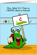 Aden, Crawl Back to School, Custom Front, Excited Caterpillar card