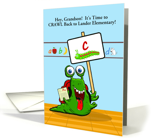 For Grandson Back to Elementary School with Crawling Caterpillar card