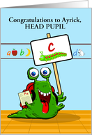 Custom Front, Congratulations Ayrick, Head Pupil, Caterpillar card