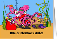 Belated Christmas with Santa Wrestling Octopus with Custom Front card