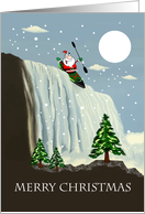 Santa Kayaking a Waterfall, Christmas card