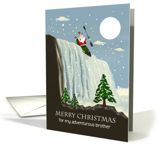 Custom Christmas for Brother, Santa Kayaking a Waterfall card