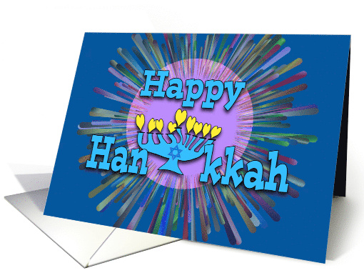 Happy Hanukkah with Contemporary Menorah with Heart Flames card