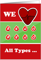 Thank You Blood Donor, We Love All Types Illustration card