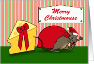 Merry Christmouse with Cute Santa Mouse and Cheese with Bow card
