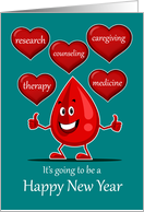 New Year’s Hemophilia Healthcare Workers Happy Blood Drop card