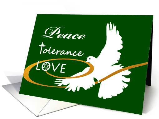 Christmas Hanukkah Interfaith Chrismukkah Dove on Green card (1551948)