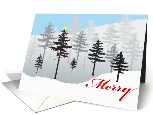 Merry Christmas with Owl in Decorated Tree in the Woods card (1552352)
