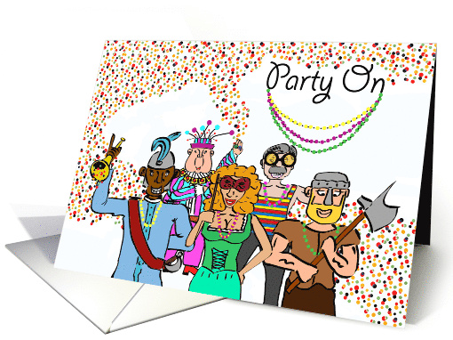 Party On for Mardi Gras with Crowd of Characters card (1553428)
