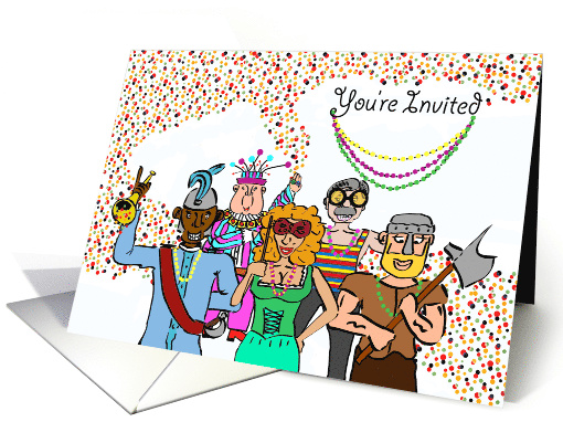 Mardi Gras Party Invitation with Festive Parade Crowd card (1554574)