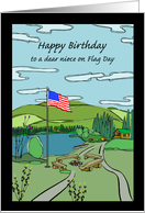 Birthday on Flag Day for a Niece with Flag on Flag Pole at Lake card