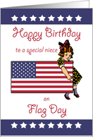 Birthday on Flag Day for Niece with Vintage American Flag and Girl card