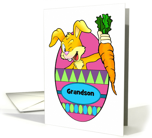 Custom Front Easter for Grandson with Bunny and Big Carrot card