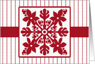 Hawaiian Quilt Design with Tropical Leaves in Red and White card