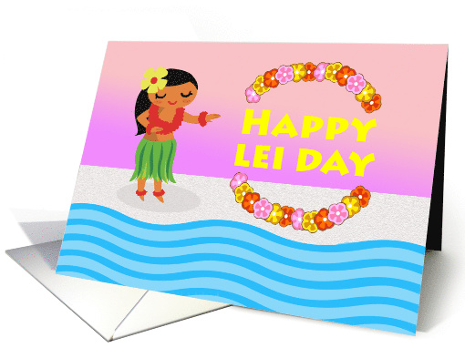 Happy Lei Day, Hawaiian May Day, Hula Dancer on Beach card (1565372)