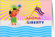 Hawaiian Independence Day, Hula Dancer with Torch card