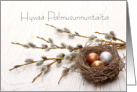 Happy Palm Sunday, Finnish, Willows, Nest, and Eggs card