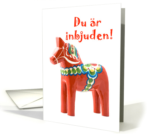 You're Invited Invitation in Swedish with Red Dala Horse card
