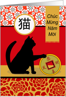 Tet, Vietnamese New Year, Cat with Coin, Chuc Mung Nam Moi card
