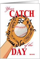Congratulations on Catch of the Day with Baseball Theme card