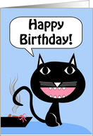 Funny Birthday from the Cat with Gift in Litter Box card