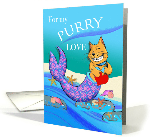 Valentine's Day Purry Love Purrmaid Holding a Red Heart card (1646038)