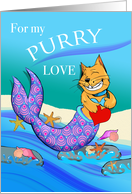 Valentine’s Day Purry Love Purrmaid Holding a Red Heart card