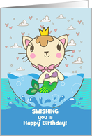 Swishing You a Happy Birthday with a Cute Merkitten or Purrmaid card