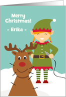 Cute Christmas for Electrologist with Reindeer and Female Elf card