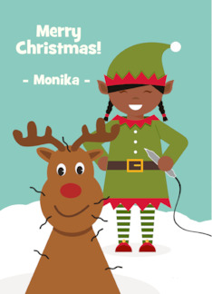 Christmas for Electrologist with Dark Skin Toned Female Elf and Deer