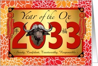 Custom Chinese New Year of the Ox with Character Traits card