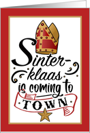 Sinterklaas is Coming to Town with Mitre and Gold Star card