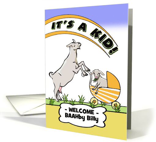 Funny Congratulations on Baby with Mama Goat and Kid in Stroller card